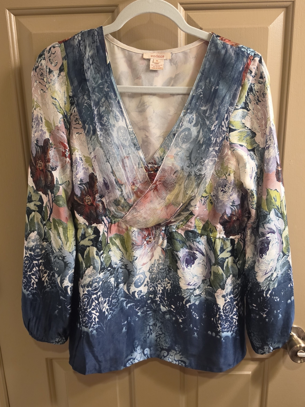 Sundance Blue Multicolor Floral Surplice Blouse